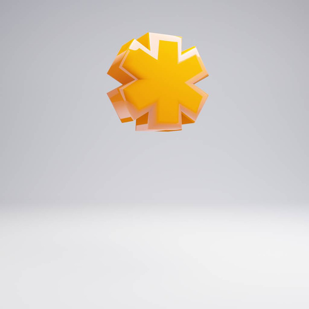 Fehér háttéren izolált térfogati fényes, forró narancssárga Lábjegyzetjel. 3D renderelt ábécé. Modern betűtípus banner, poszter, borító, logo design template elem. - Fotó, kép