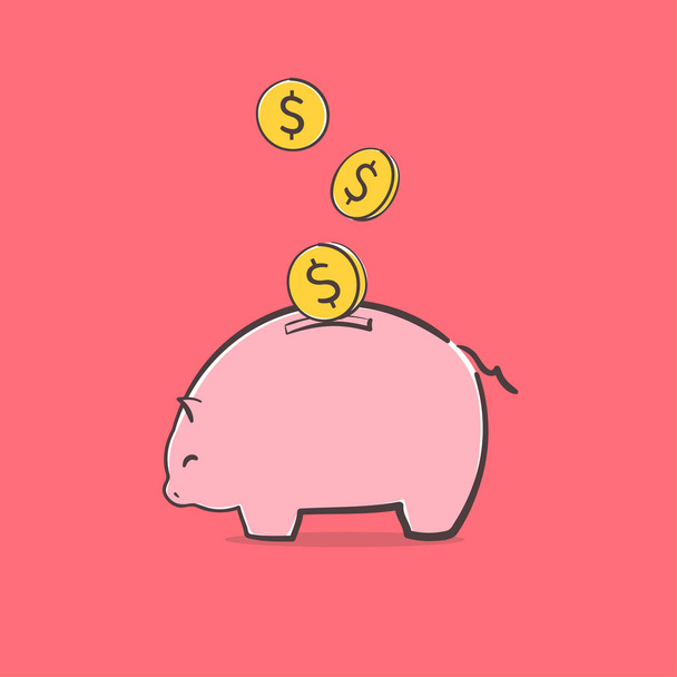 Piggy bank icon. A saving or investment plan concept idea with international currency falling into the piggy bank. Financial illustration - Vector, Image