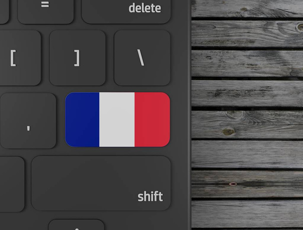 France flag enter key on white keyboard, on wood background. 3d render - Photo, Image