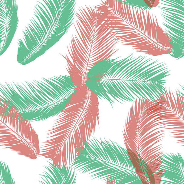 Tropikal palmiye ağacı yaprakları. Vektör Seamless modeli. Basit siluet Hindistan cevizi yaprak kroki. Yaz çiçek arka plan. Duvar kağıdı egzotik palmiye ağacının yaprakları Tekstil, kumaş, kumaş tasarım, baskı, döşeme için - Vektör, Görsel