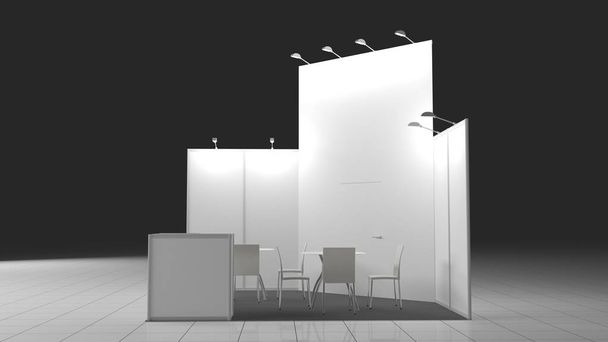 Eenvoudige emply Booth 4x4 meter. Mockup. 3D-weergavesjabloon - Foto, afbeelding