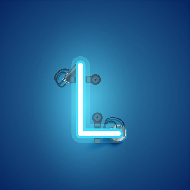 Blue realistic neon character with wires and console from a font - Vektor, kép