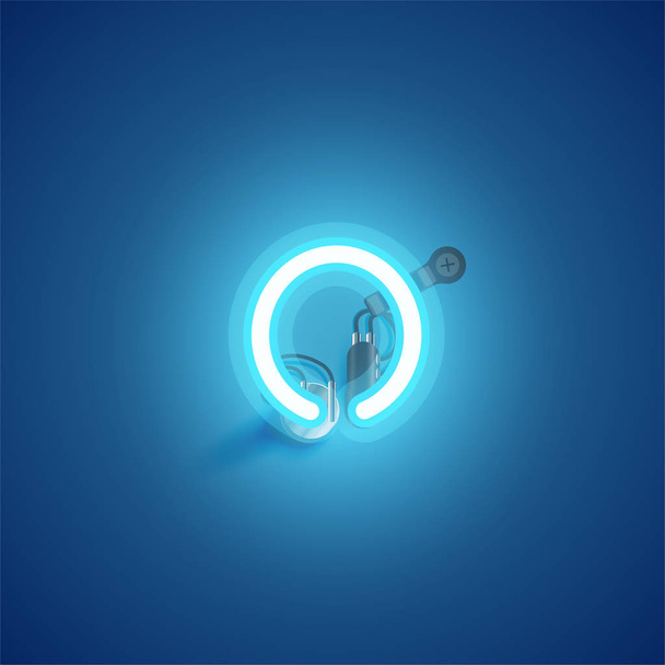 Μπλε ρεαλιστικός χαρακτήρας νέον με καλώδια και κονσόλα από μια γραμματοσειρά - Διάνυσμα, εικόνα
