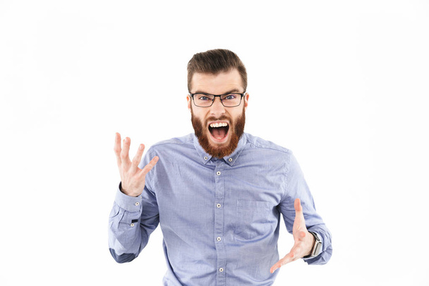 Screaming bearded elegant man in eyeglasses gesturing - Foto, Imagen