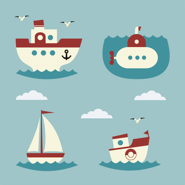 set of water-transport floating in sea, vector, illustration   - Vector, Image