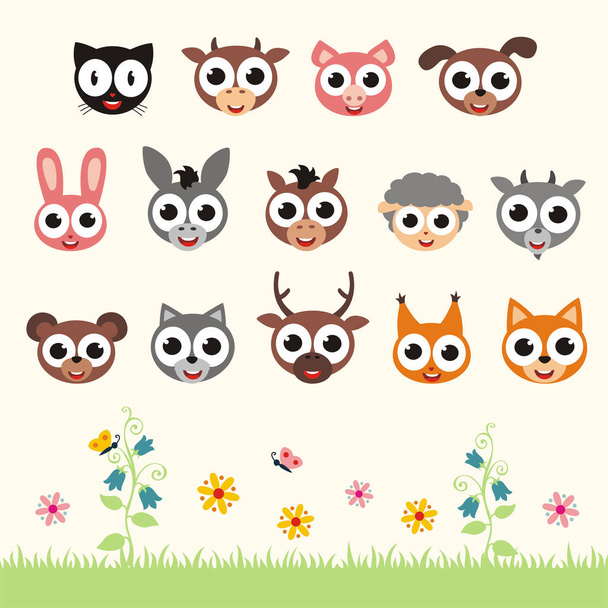 coleção de animais no estilo de desenho animado na floresta
  - Vetor, Imagem