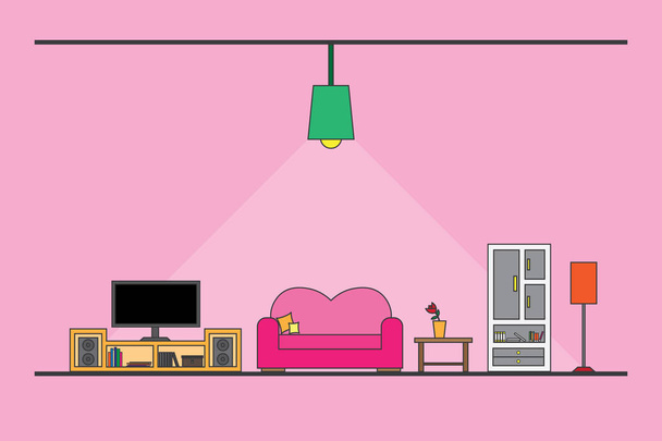 salón diseño interior con sofá y accesorios, ilustración vectorial
  - Vector, imagen