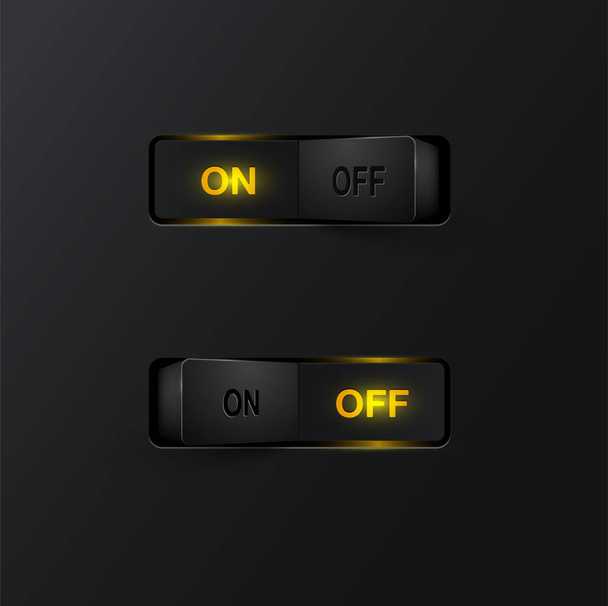 Realistic black switches (ON/OFF) on black background, vector il - Vektori, kuva