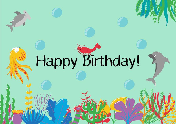 birthday card in sea style - Vetor, Imagem