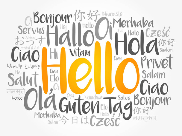 Облачный коллаж слов Hello на разных языках
 - Вектор,изображение