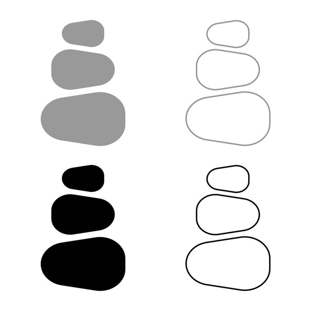 Gestapelde stenen stapelen stenen Zen Stone Tower Spa stenen stack icon set zwart grijs kleur vector illustratie platte stijl eenvoudige afbeelding - Vector, afbeelding