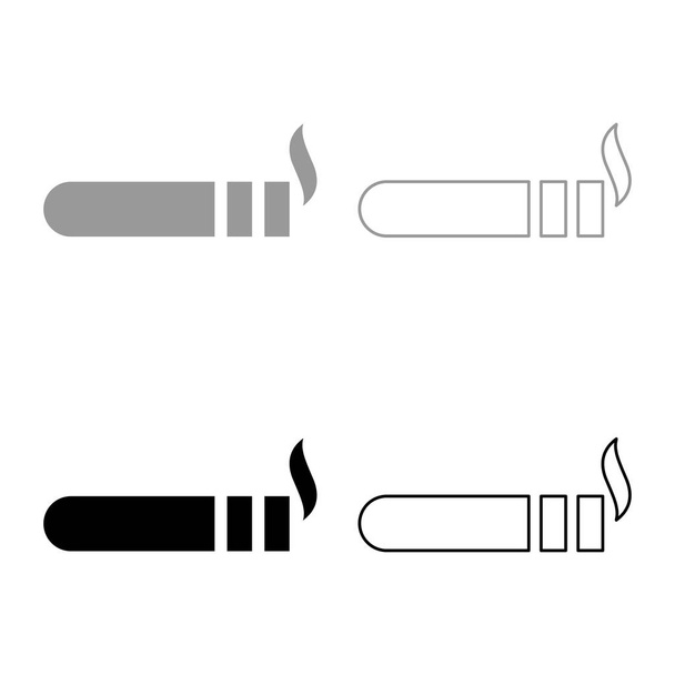 Сигара с дымом Роскошная гаванская сигара Курение сигара концепция иконка набор черный серый цвет вектор иллюстрация плоский стиль простое изображение
 - Вектор,изображение