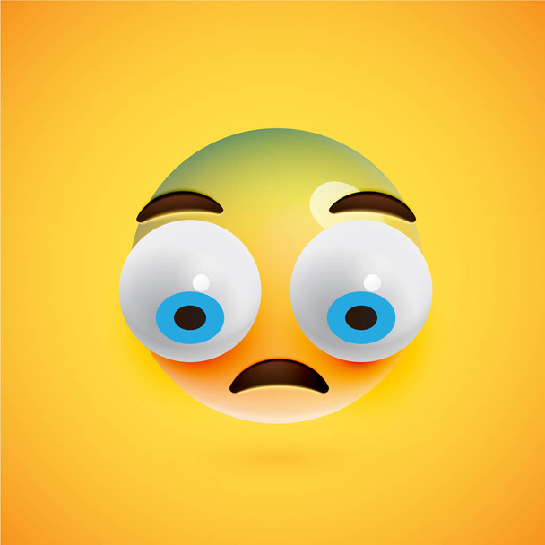 Realistic yellow emoticon in front of a yellow background, vecto - Vetor, Imagem