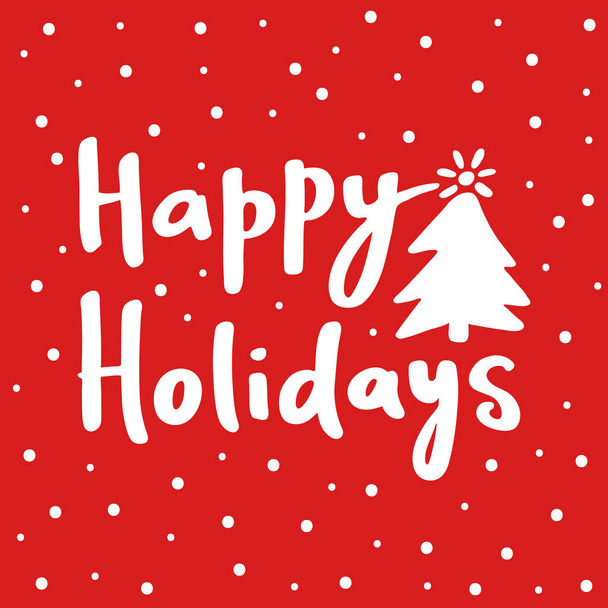 Счастливые праздники - белая рука на красном фоне с елкой и точками. Рождественские праздники поздравительные открытки, плакат, печать, наклейки, социальные сети, баннер шаблона
. - Вектор,изображение