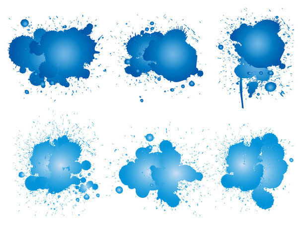 Collection of artistic grungy paint drops, hand made creative splashes or splatter strokes set isolated white background. Abstract grunge dirty stains group, education or graphic art decoration - Photo, Image