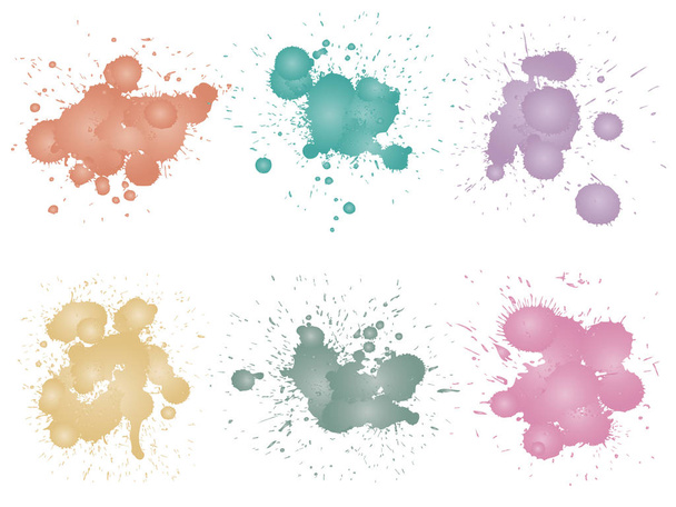 Collection of artistic grungy paint drops, hand made creative splashes or splatter strokes set isolated white background. Abstract grunge dirty stains group, education or graphic art decoration - Vector, Image