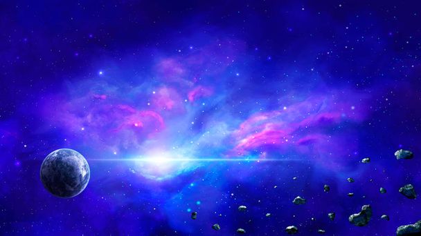 Space scene. Colorful nebula with planet and asteroid. Elements  - Photo, Image