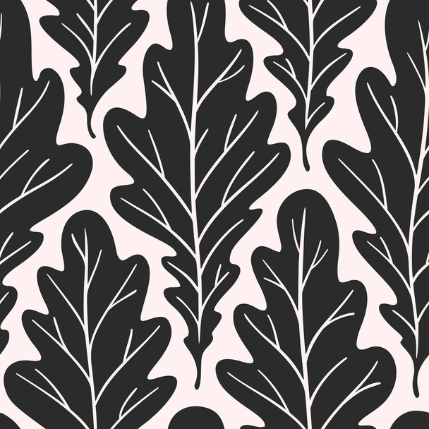 Stylized colorful silhouette oak leaves seamless pattern. Nature universal textures. Hand drawn decorative floral ornamental background. Vector illustration - Vector, Imagen