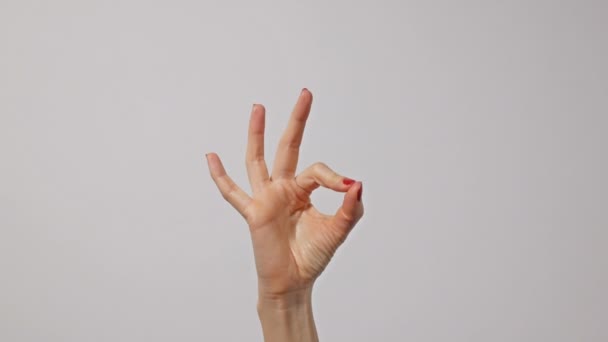 Frau Hand gestikuliert ok Symbol. Geste, Zeichen, Symbol. Kommunikation ohne sprechendes Konzept. - Filmmaterial, Video