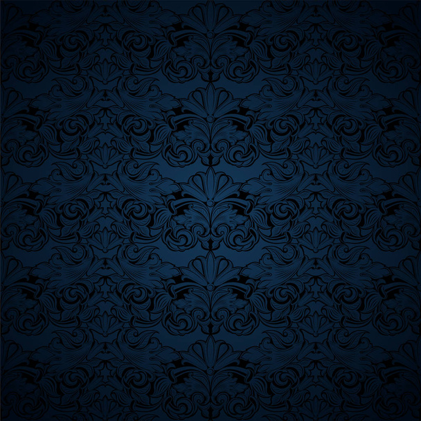 dunkelblauer und schwarzer Vintage-Hintergrund, königlich mit klassischem Barockmuster, Rokoko mit abgedunkelten Rändern Hintergrund, Karte, Einladung, Banner. Vektor-Abbildung Folge 10 - Vektor, Bild