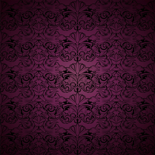 dark purple and black vintage background, royal with classic Baroque pattern, Rococo with darkened edges background, card, invitation, banner. vector illustration EPS 10 - Vector, Image