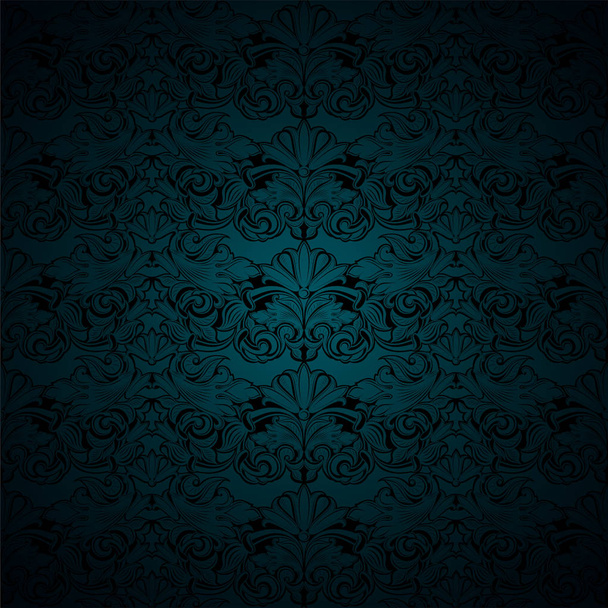 gloomy malachite green and black vintage background, royal with classic Baroque pattern, Rococo with darkened edges background, card, invitation, banner. vector illustration EPS 10 - Vector, Image
