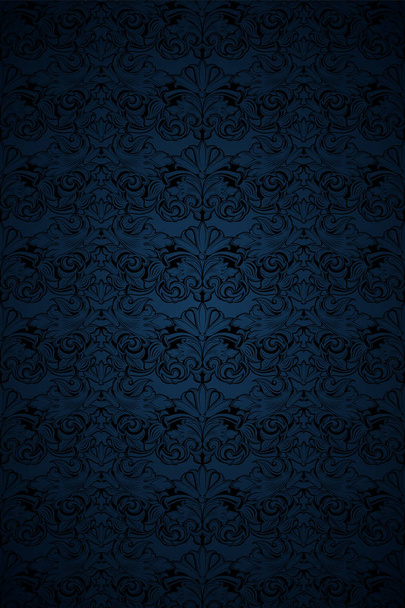 ciemnoniebieskie i czarne tło zabytkowe, Królewski z klasycznym barokowym wzorem, rokoko z ciemnymi krawędziami tło, karta, zaproszenie, baner. ilustracja wektorowa EPS 10 - Wektor, obraz