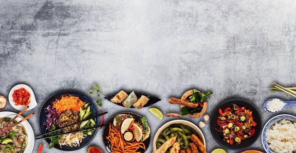 Top view composition of various Asian food in bowls - Foto, Imagem