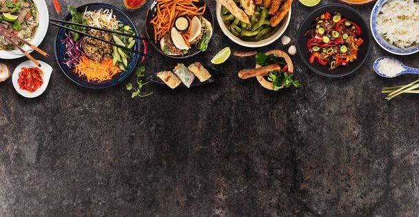 Top view composition of various Asian food in bowls - Photo, Image