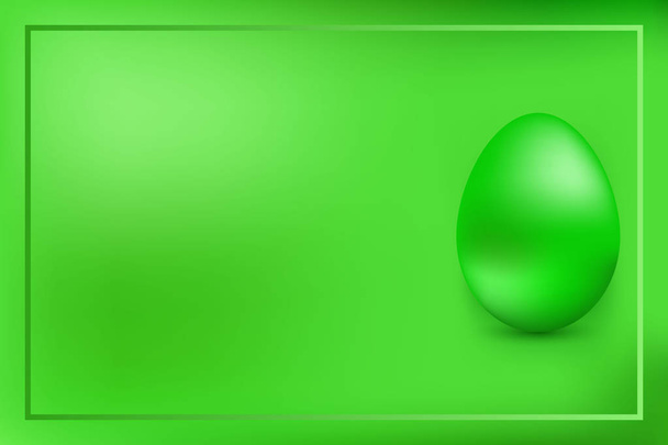 Green chicken egg on green background with frame.  - Вектор, зображення
