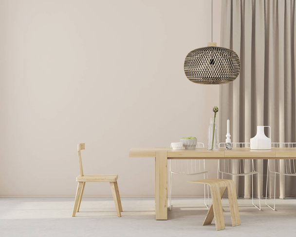 ahşap mobilyalı minimalist yemek odası  - Fotoğraf, Görsel