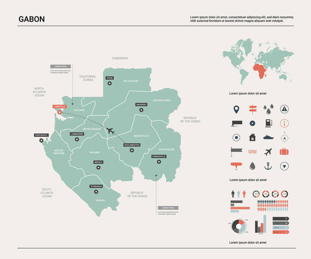 Vektorová mapa Gabonu.   - Vektor, obrázek