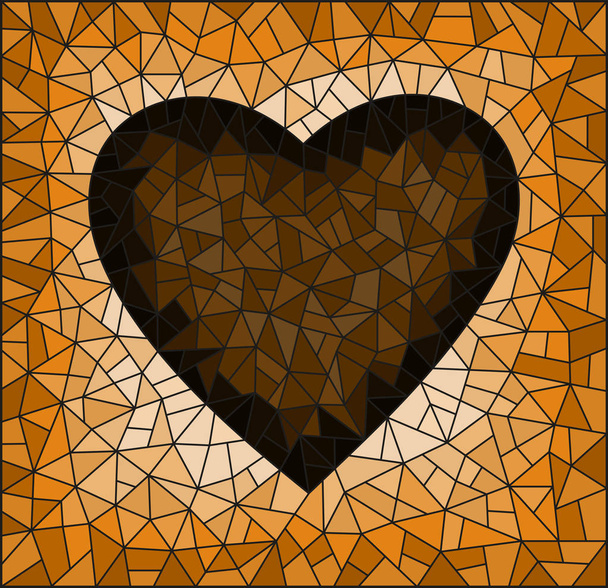 Illustration in stained glass style with abstract  heart onon a cracked background, rectangular image, tone brown,  Sepia - Вектор,изображение