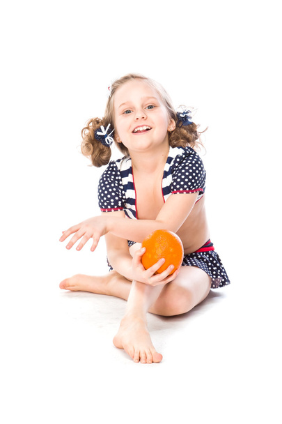 Girl with orange - Foto, Imagem
