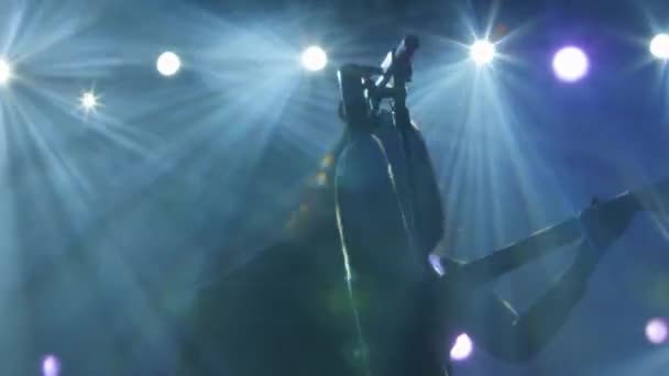 Γυναικεία τραγουδίστρια με ακουστική κιθάρα που εκτελεί στη σκηνή - Πλάνα, βίντεο