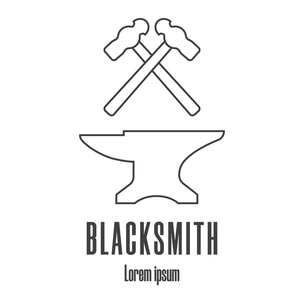Line style icon of a hammers and anvil. Blacksmith, repair logo. Clean and modern vector illustration. - Vector, Image