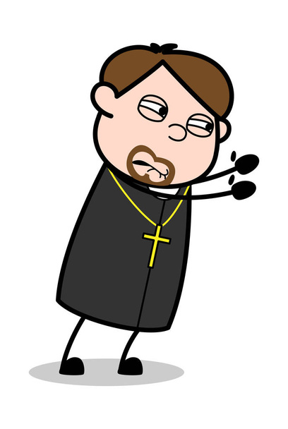 Trying to Pull - Cartoon Priest Religious Vector Illustration - Vector, Image