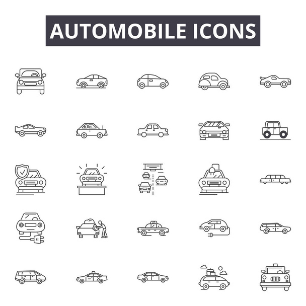 Automobile line icons, signs set, vector. Automobile outline concept, illustration: car,automobile,auto,transportation,isolated,vehicle - Vector, Image