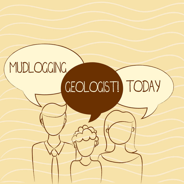 Writing note showing Mudlogging Geologist. Business photo showcasing gather information and creating a detailed well log Family of One Child Between Father and Mother Speech Bubble. - Photo, Image