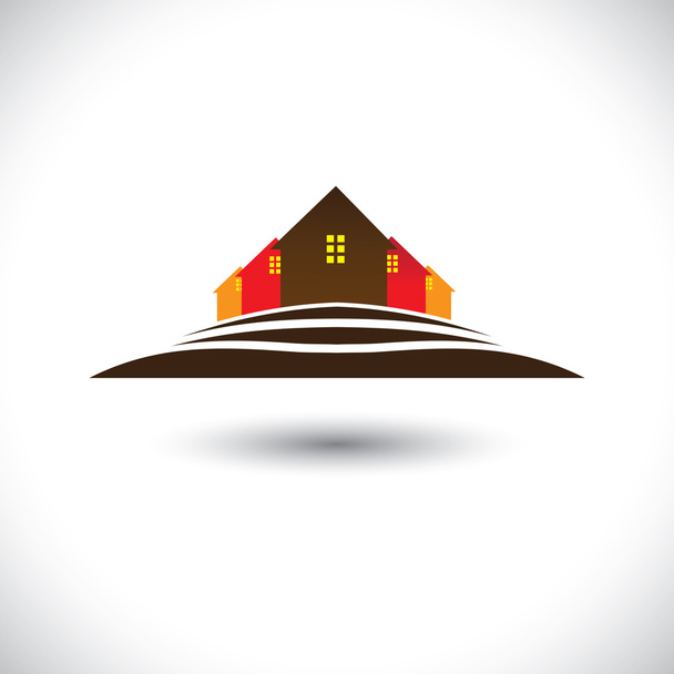 House(home) & residences on hill icon for real estate market - Vector, Image