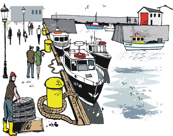 Ilustración vectorial de barcos de pesca en St.Abs, Escocia
 - Vector, imagen
