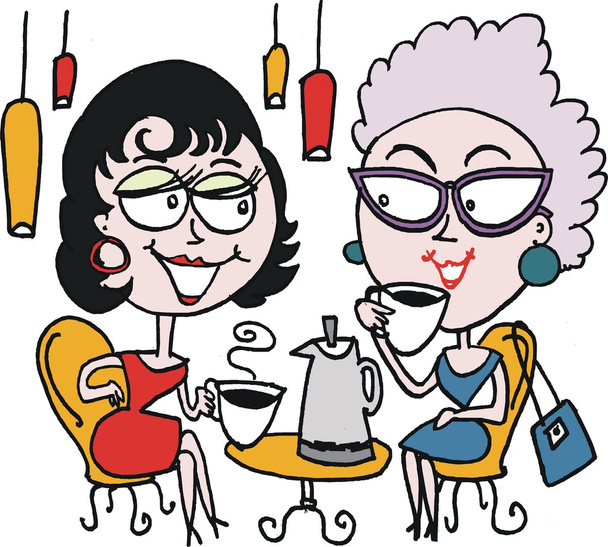 Vector cartoon of two women drinking coffee - Vector, Image