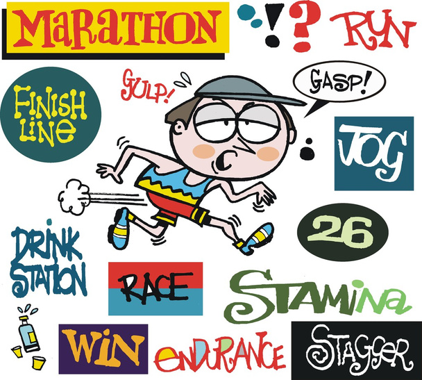 vektorové karikatura člověka běží maraton s příznaky - Vektor, obrázek