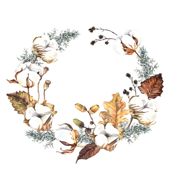 Watercolor wreath with winter plants isolated on white background - Foto, afbeelding