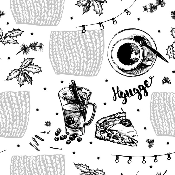 Winter cozy decorative graphic Hyugge pattern. Hand drawn pattern. Seamless pattern for decorating various surfaces. - Vector, imagen