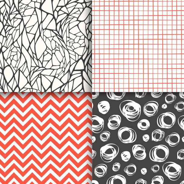Abstracte hand getekende geometrische eenvoudige minimalistische naadloze patronen instellen. Polka dot, strepen, golven, willekeurige symbolen texturen. Vector illustratie - Vector, afbeelding