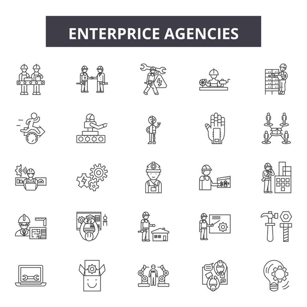 Enterprice agency line icons, signs set, vector. Enterprice agency outline concept, illustration: business,enterprise,organization,agency,internet,corporate,recruitment - Vector, Image