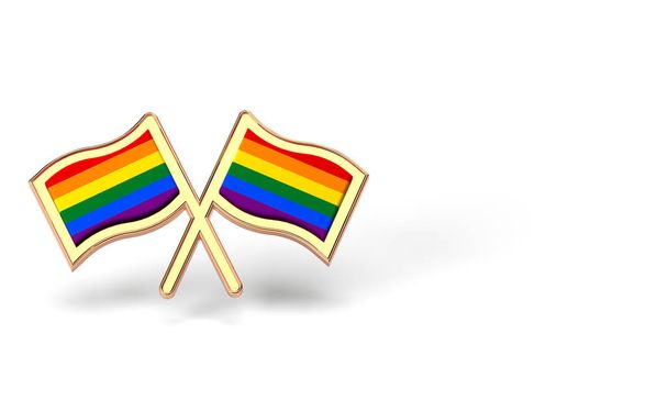 zwei Regenbogenfahnen. Gay Pride Monats- oder Tageskonzept. isoliert auf weißem Hintergrund mit Kopierraum. 3D-Darstellung - Foto, Bild