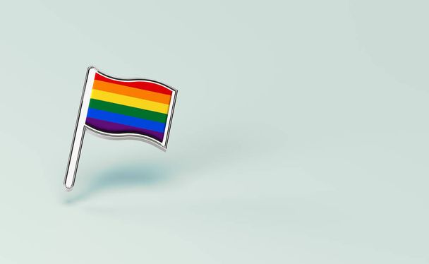 Regenbogen lgbtq Flagge. gay pride monat symbolkonzept. isoliert auf pastellgrünem Hintergrund mit Kopierraum. 3D-Darstellung - Foto, Bild