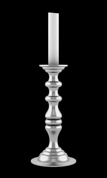 серебряный подсвечник со свечой на черном фоне
 - Фото, изображение